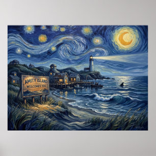 Amity Island verwelkomt u Starry Night Kunst Poster