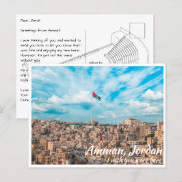 Amman Jordan met Jordaanse vlag Briefkaart