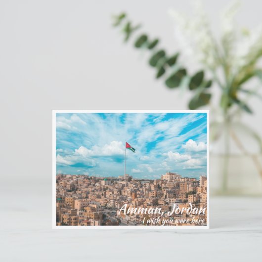 Amman Jordan met Jordaanse vlag Briefkaart (Staand voorkant)