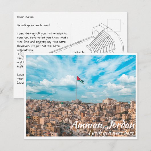 Amman Jordan met Jordaanse vlag Briefkaart (Voorkant / Achterkant)