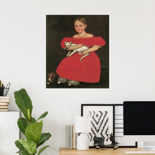 Ammi Phillips Girl in Red met haar kat en hond Poster (Thuiskantoor)