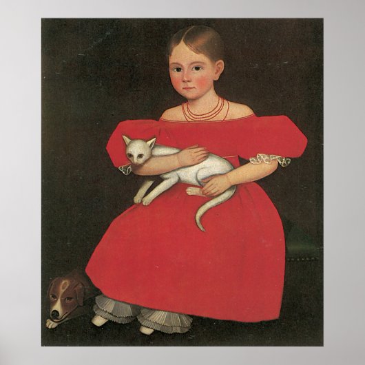Ammi Phillips Girl in Red met haar kat en hond Poster (Voorkant)