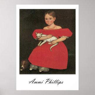 Ammi Phillips Girl in Red met haar kat en hond Poster
