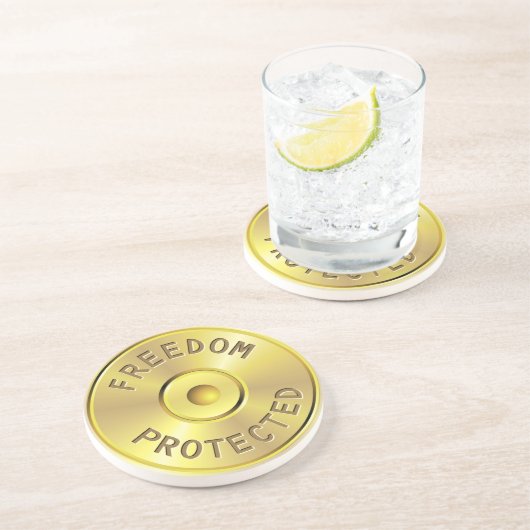 Ammo-cartridge voor een afgevuurde kogel, vrijheid zandsteen onderzetter (Zijkant)