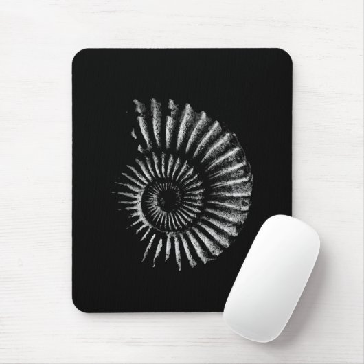 Ammoniet wit op zwart Mousepad Muismat (Met muis)