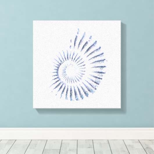 Ammonietblauw op wit Uitgerekt Canvas Print (Insitu (Houten vloer))