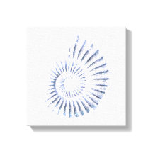 Ammonietblauw op wit Uitgerekt Canvas Print