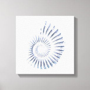 Ammonietblauw op wit Uitgerekt Canvas Print