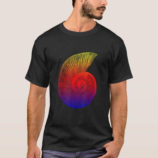 Ammonite Red Blue Yellow Fossil Design T-shirt (Voorkant)