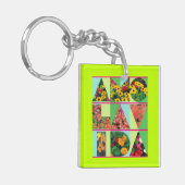 AMO LA VIDA Blue Green Floral Limoen Rim Sleutelhanger (Voorkant Links)