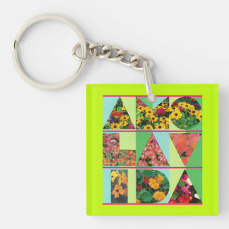AMO LA VIDA Blue Green Floral Limoen Rim Sleutelhanger