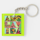 AMO LA VIDA Blue Green Floral Limoen Rim Sleutelhanger (Achterkant)