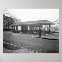 Amoco-benzinestation, 1925. Oude foto Poster