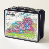 Amoer Tijger in Roze Metalen Lunchbox (Achterkant)