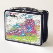 Amoer Tijger in Roze Metalen Lunchbox (Voorkant)