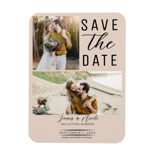 Amond Bisque 2 foto's Save the Date Wedding Magneet (Verticaal)