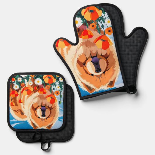 AMONG THE POPPIES Chow Ovenwant & Pannenlap Set (Voorkant / Achterkant)