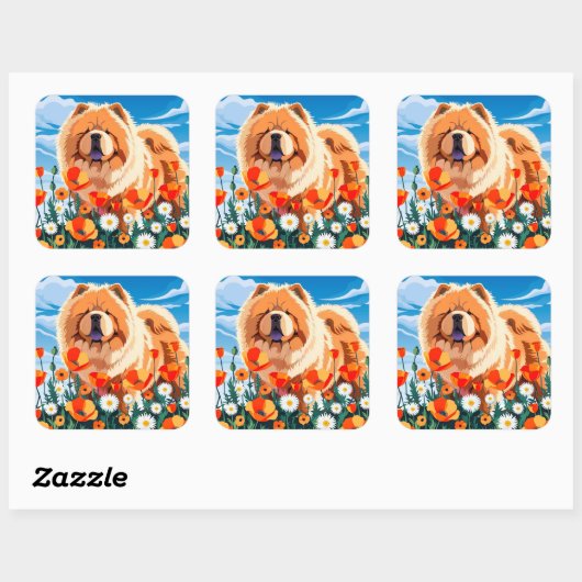 AMONG THE POPPIES Chow Vierkante Sticker (Vel)