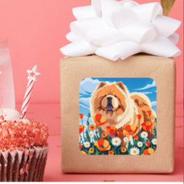 AMONG THE POPPIES Chow Vierkante Sticker