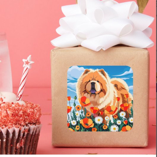 AMONG THE POPPIES Chow Vierkante Sticker