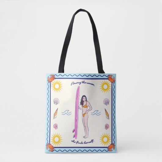 Among the waves, she finds herself. tote bag (Voorkant)
