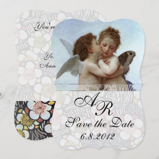 Amor and Psyche as Children Wedding Party Monogram Kaart (Voorkant / Achterkant)