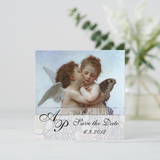 Amor and Psyche as Children Wedding Party Monogram Kaart (Staand voorkant)