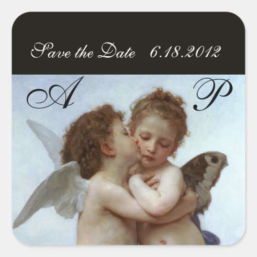 Amor and Psyche as Children Wedding Party Monogram Vierkante Sticker (Voorkant)