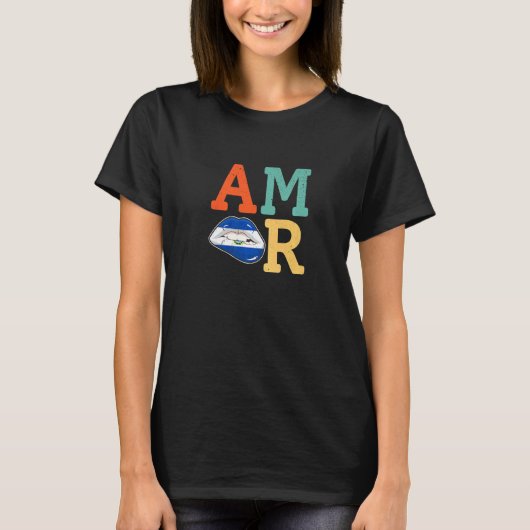 Amor El Salvador flag lips T-shirt (Voorkant)