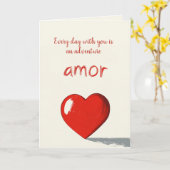 Amor en Big Red Heart Beige Valentijnsdag Kaart (Gele Bloem)