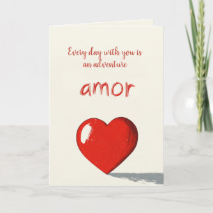 Amor en Big Red Heart Beige Valentijnsdag Kaart