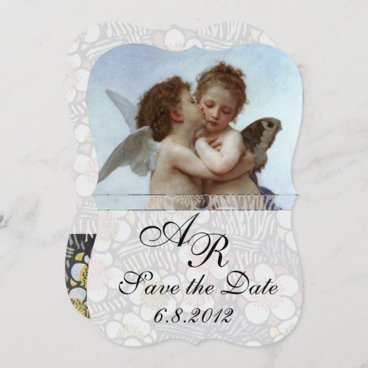 Amor en Psyche als Kinderen Trouwfeest Monogram Kaart (Voorkant / Achterkant)