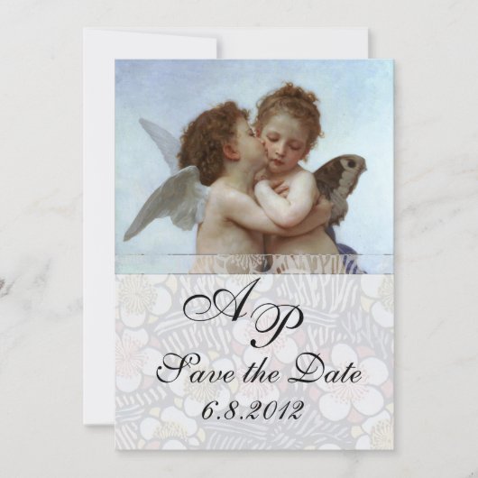 Amor en Psyche als Kinderen Trouwfeest Monogram Kaart (Voorkant)