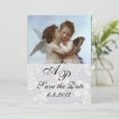 Amor en Psyche als Kinderen Trouwfeest Monogram Kaart (Staand voorkant)