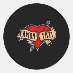 Amor Fati - Clic Nietzsche Tattoo Heart Design Ronde Sticker