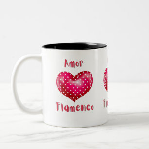 Amor Flamenco Rood Hart met Polka Dots Passion Tweekleurige Koffiemok