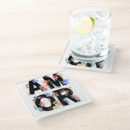 Amor, Floral Spring Cute Love Romantic Waterverf Glazen Onderzetter