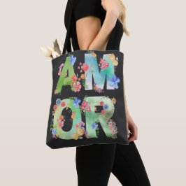 Amor, Floral Spring Cute Love Romantic Waterverf Tote Bag