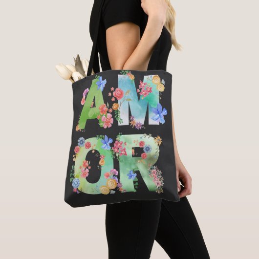 Amor, Floral Spring Cute Love Romantic Waterverf Tote Bag (Dichtbij)