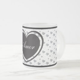 Amor Grey glanzende harten schattig romantisch pat Matglas Koffiemok