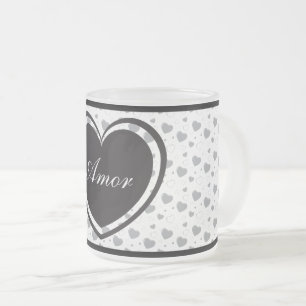 Amor Grey glanzende harten schattig romantisch pat Matglas Koffiemok