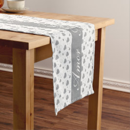 Amor Grey glanzende harten schattig romantisch pat Medium Tafelloper