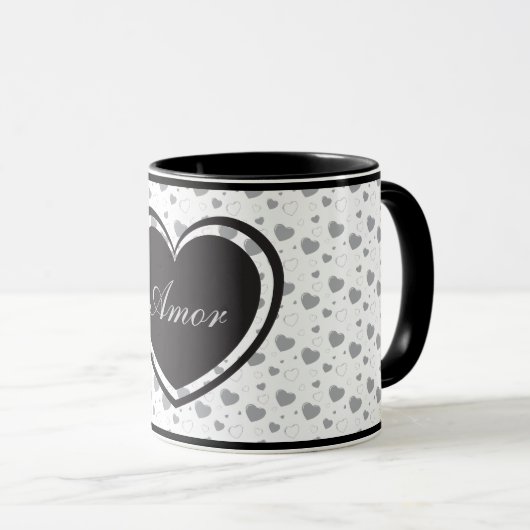 Amor Grey glanzende harten schattig romantisch pat Mok (Voorkant rechts)