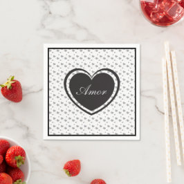 Amor Grey glanzende harten schattig romantisch pat Servet