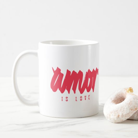 Amor is Love - Modern Red Graphic Calligraphy Koffiemok (Met donut)