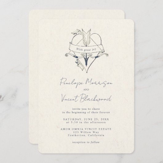 AMOR OMNIA VINCIT Wedding Invitation Kaart (Voorkant / Achterkant)