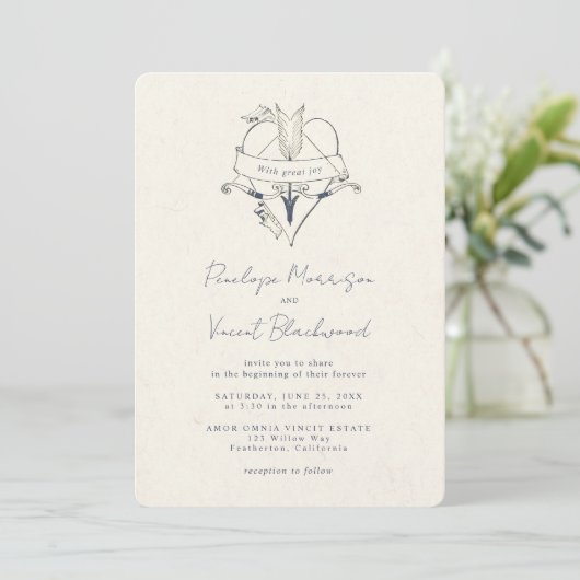 AMOR OMNIA VINCIT Wedding Invitation Kaart (Staand voorkant)