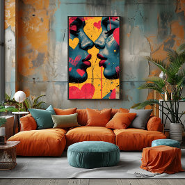 Amor Pop Art: Rostros Enamorados Foto Afdruk