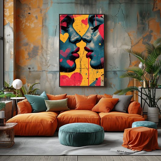 Amor Pop Art: Rostros Enamorados Foto Afdruk