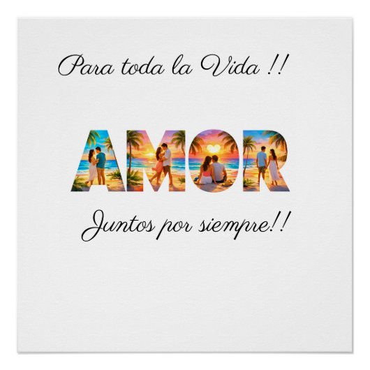 AMOR Poster with Vibrant Beach Couples (Voorkant)